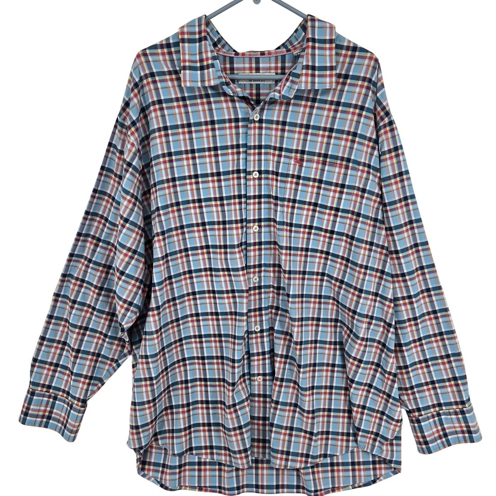 Tommy Bahama Shirt‎ Mens 2XL Big Blue Plaid Siesta Key Long Sleeve Stretch Soft